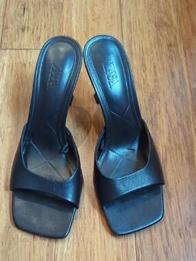 Zara Black Square-Toe Slide Mules - 38